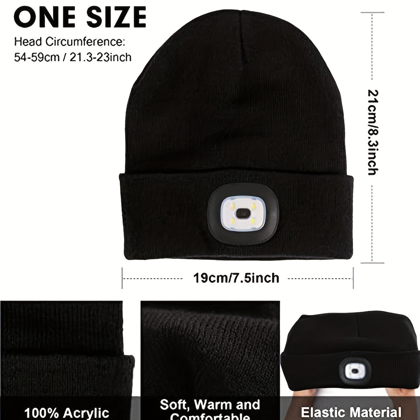 Unisex Beanie Hat with LED Light Hands-Free Headlamp