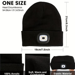 Unisex Beanie Hat with LED Light Hands-Free Headlamp