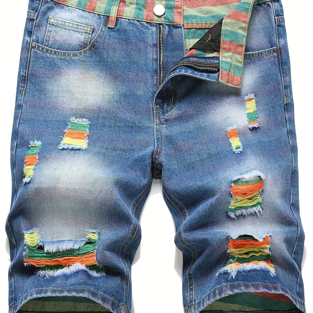 Men's Ripped Denim Shorts Street Style for Summer