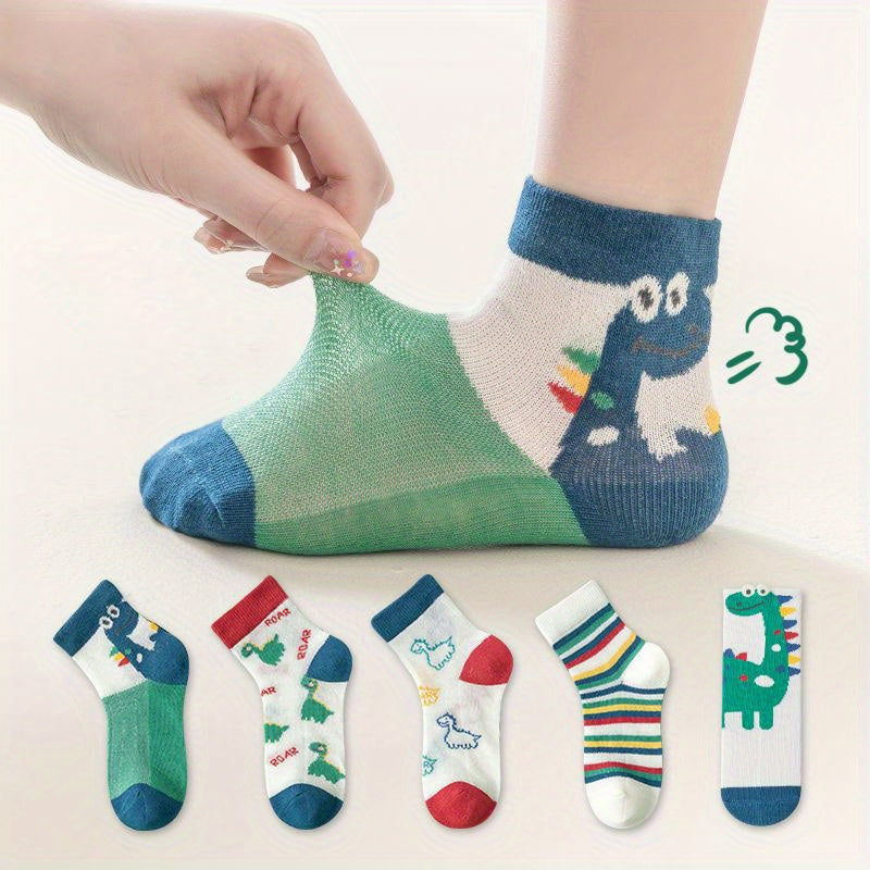 5 Pairs Boys Kids Dinosaur Pattern Mesh Socks