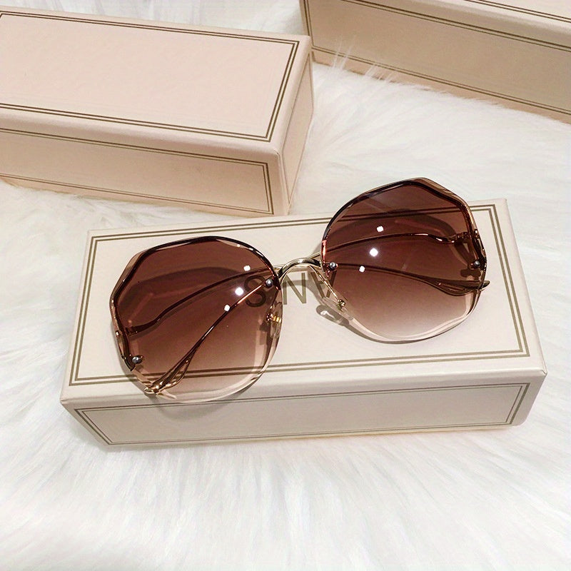 Irregular Rimless Sunglasses Gradient Metal Sunshade Driving Eyewear
