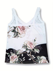 Floral V Neck Wide Strap Top Sleeveless Cami