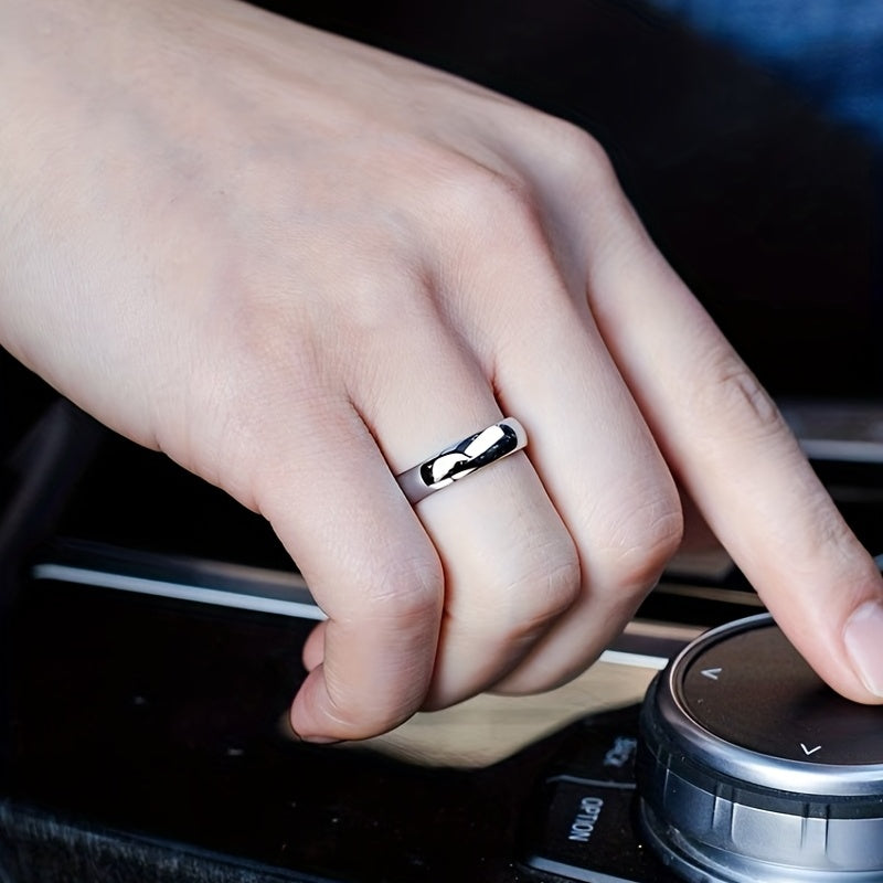 Men's Silver Stainless Steel Zircon Ring Set