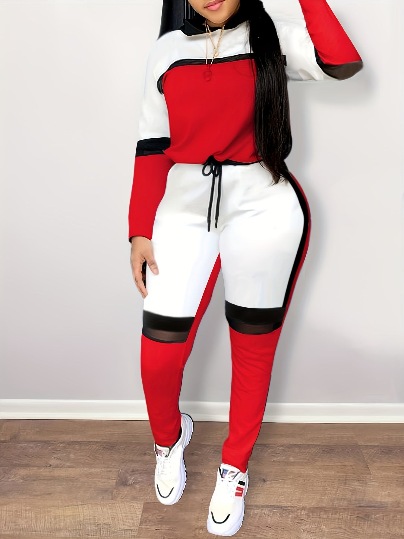 Women's Plus Colorblock Long Sleeve Top & Pants Set