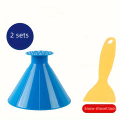 2pcs Car Windshield Ice Scraper Funnel Snow Removal Shovel De Ice Tool Winter