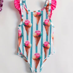 Baby Cartoon Striped Swimsuit Bikini Onesie