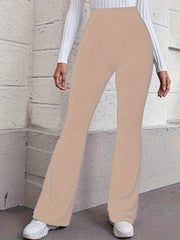  Women's Ribbed High Rise Flared Leg Trousers