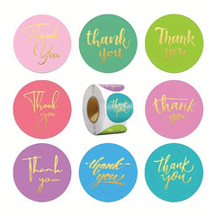 500 Golden Thank You Labels 2.54 cm Round Adhesive Stickers Roll
