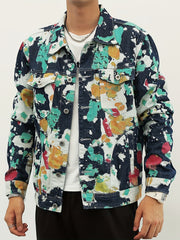Men's Tie Dye Denim Jacket Street Style Button Up Jacket