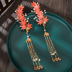 Beaded Tassel Hair Clip w/ Maple Leaf Design