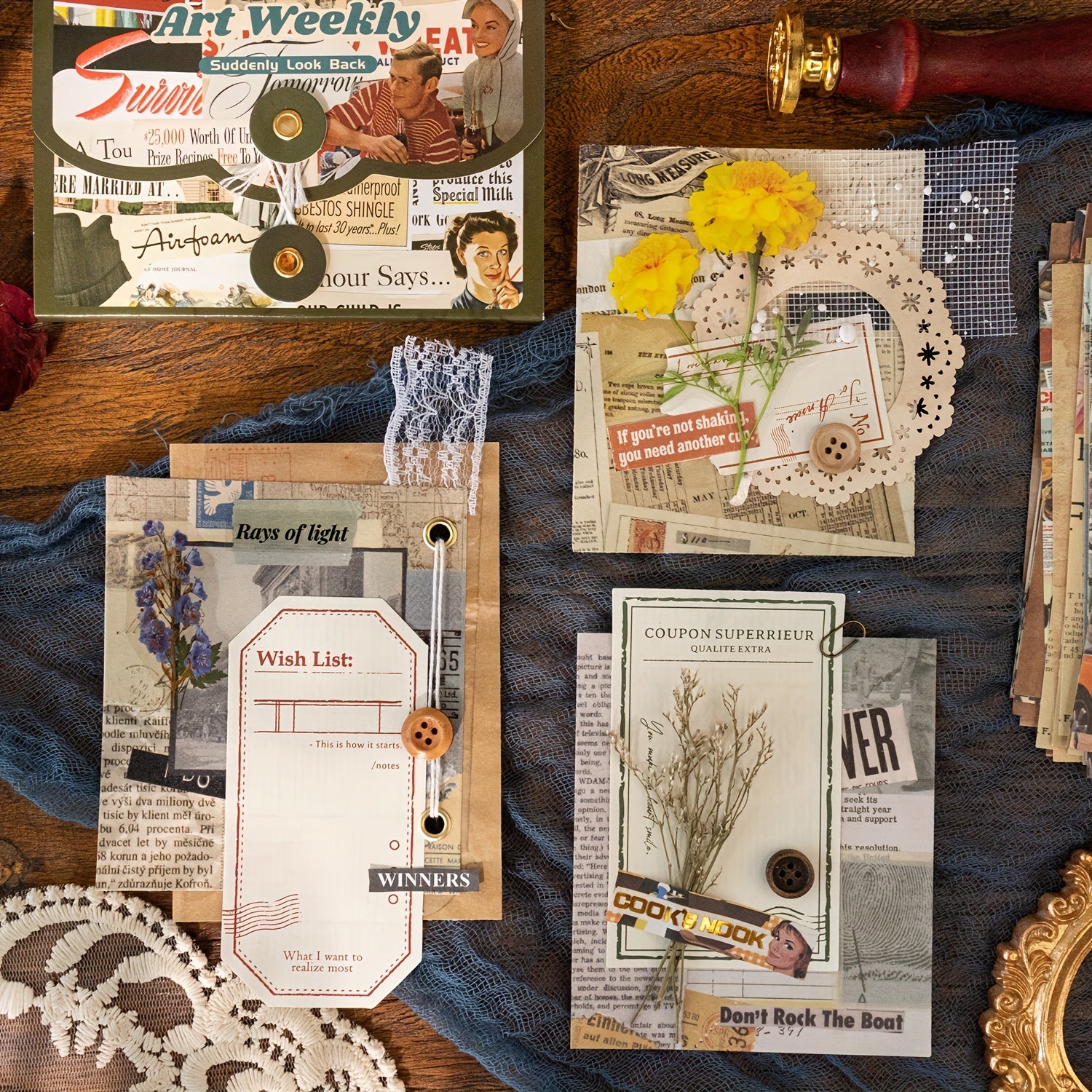 50pcs Vintage Ephemera Bundle Junk Journal Kit Scrapbook Supplies Paper