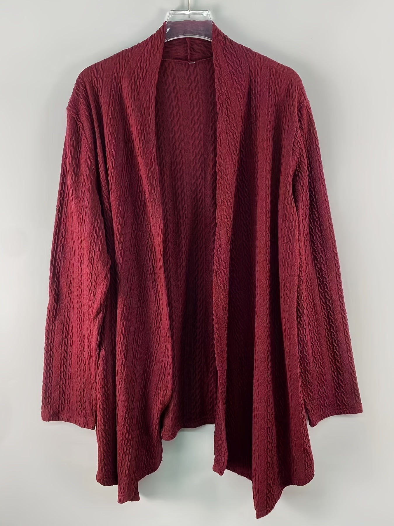 Women's Plus Solid Cable Long Sleeve Open Front Cardigan