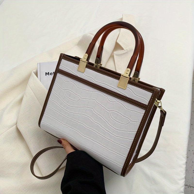 Crocodile Embossed Tote Bag Classic Style Crossbody Bag Top Handle Satchel Purse