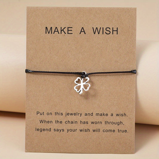 Four Leaf Clover Pendant Bracelet with Blessing Card