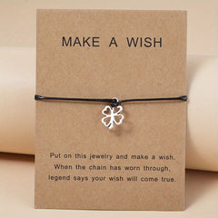 Four Leaf Clover Pendant Bracelet with Blessing Card