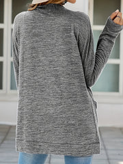  Heathered Long Sleeve Open Front Cardigan With Pockets
