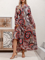 Boho Maxi Dress Women's Plus Graphic Print Long Sleeve V Neck