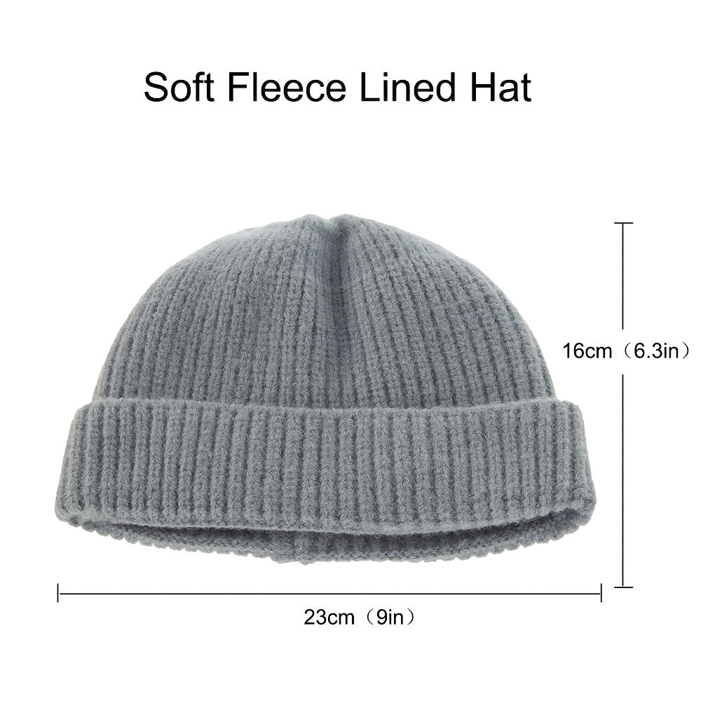 Fleece Beanie Hat Winter Knitted Caps Soft Warm Unisex Beanie Hat