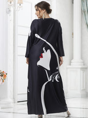 Women's Plus Colorblock Figure Print Long Sleeve Maxi Dress