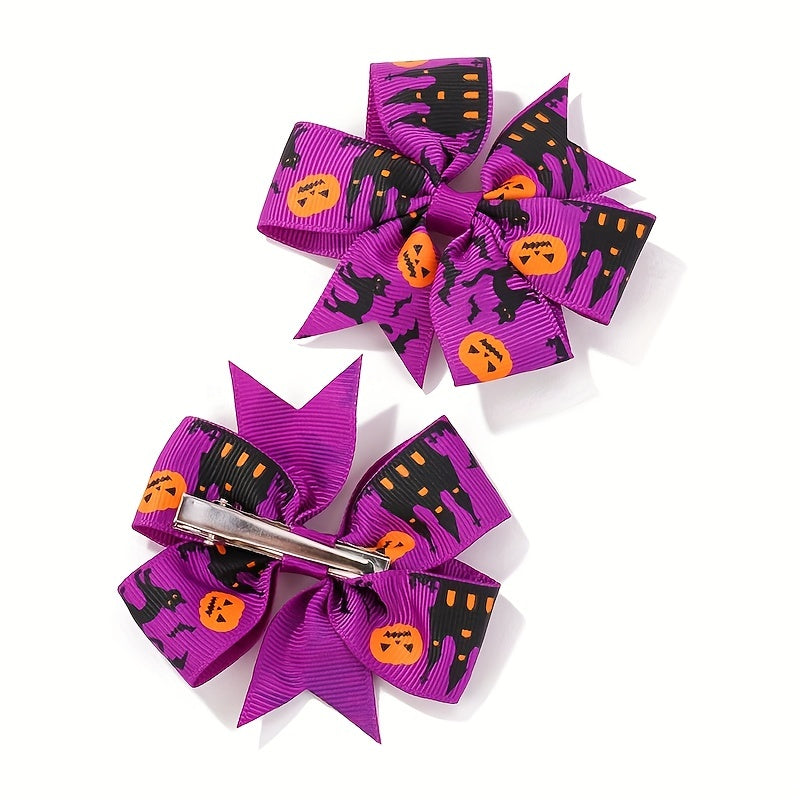 10pcs Halloween Pumpkin Ghost Print Bow Hair Clip for Baby Girls