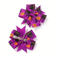10pcs Halloween Pumpkin Ghost Print Bow Hair Clip for Baby Girls