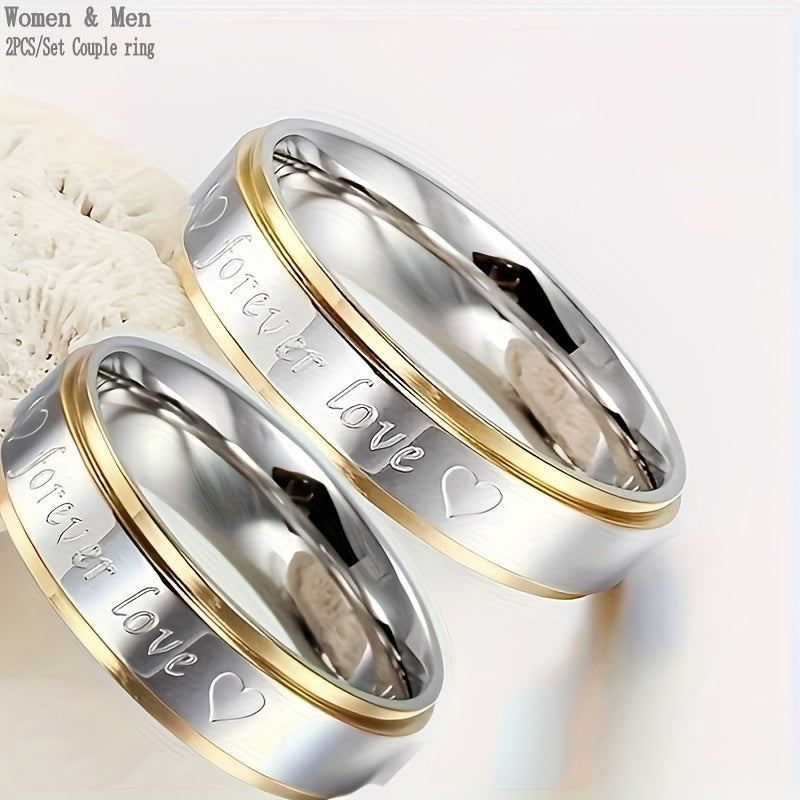 Golden & Silvery Polished Couple Ring Set