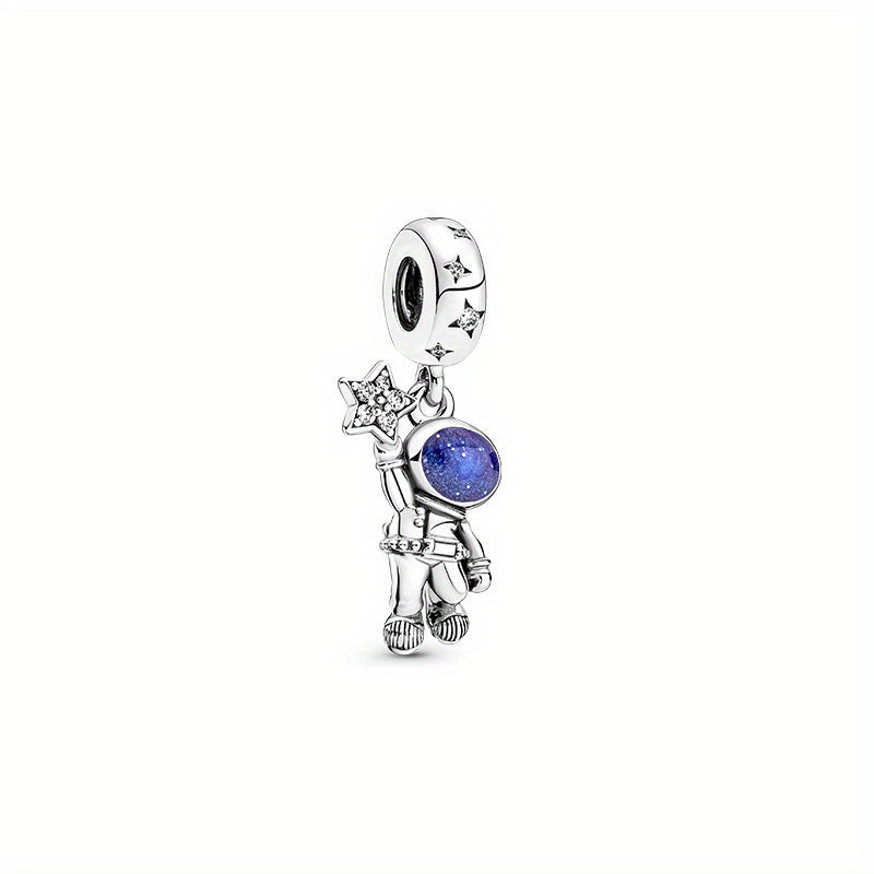 Rhinestone Decor Silver Space Astronaut Bead for DIY Jewelry