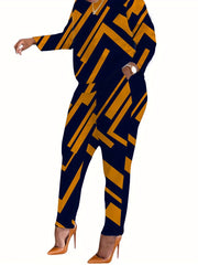 Women's Plus Geo Print Top & Pants 2 Piece Set