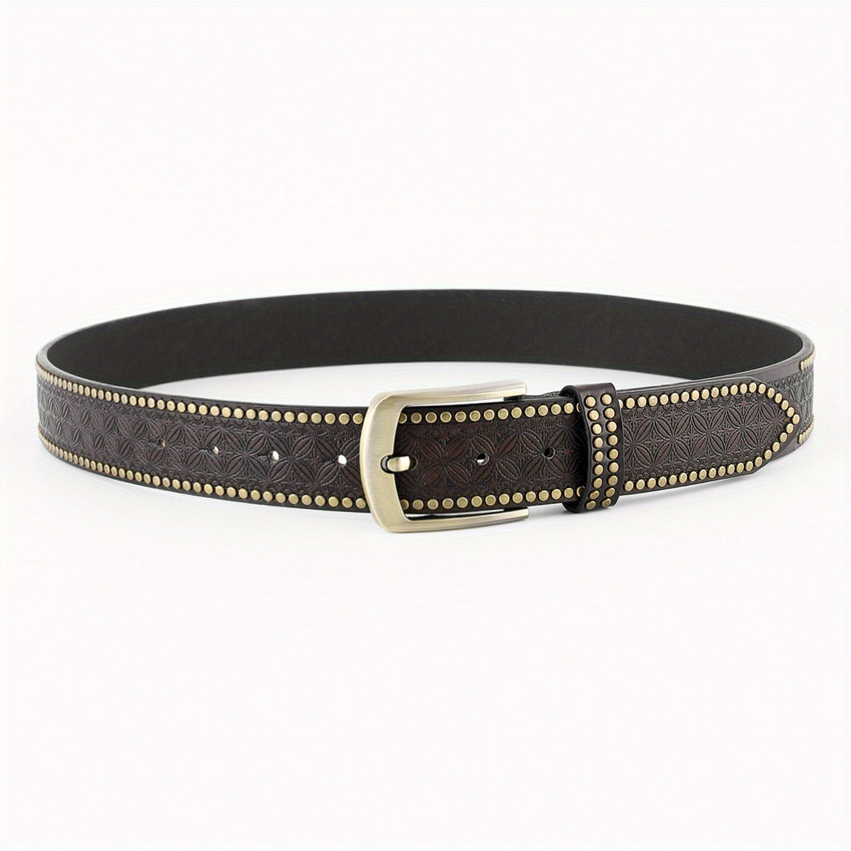  Embossed Brown PU Leather Belt
