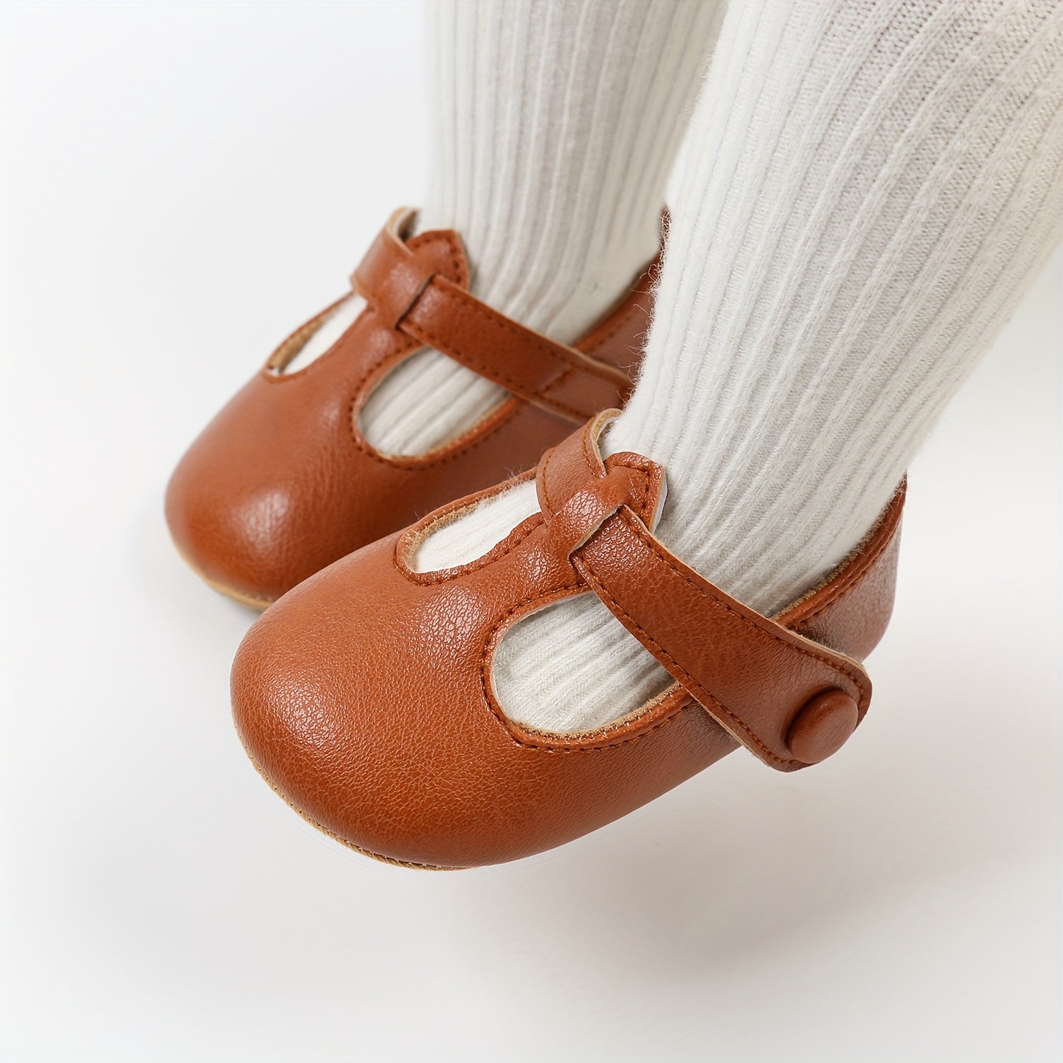 Myggpp Baby Girl's Vintage Faux Leather Shoes Soft Rubber Sole