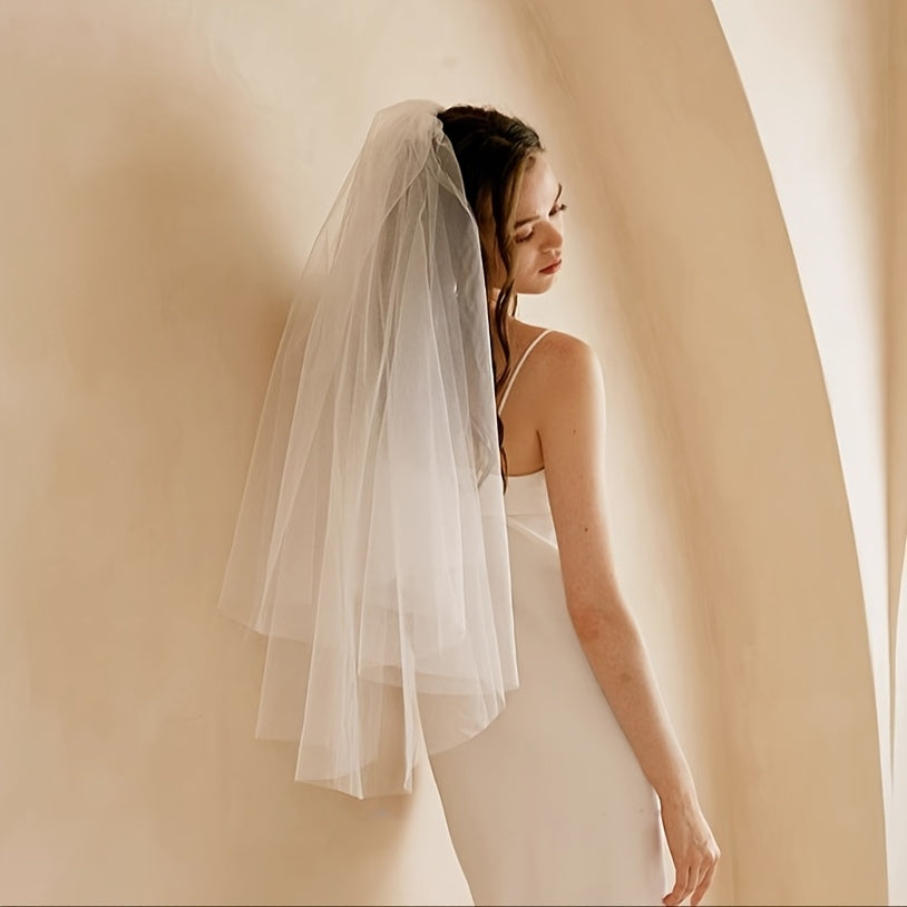 Double Layer Bridal Veil with Comb Romantic Wedding Hair Cover for Brides