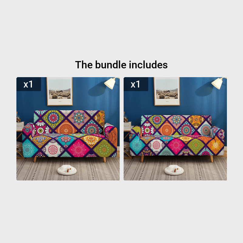 Colorful Bohemian Stretch Sofa Cover with Elastic Band