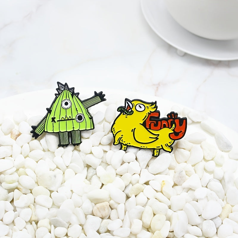 Funny Chicken Head Dog Body Green Monster Cartoon Brooch