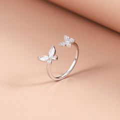 Butterfly Zircon Open Ring Adjustable Silver Plated Women Girls Decor