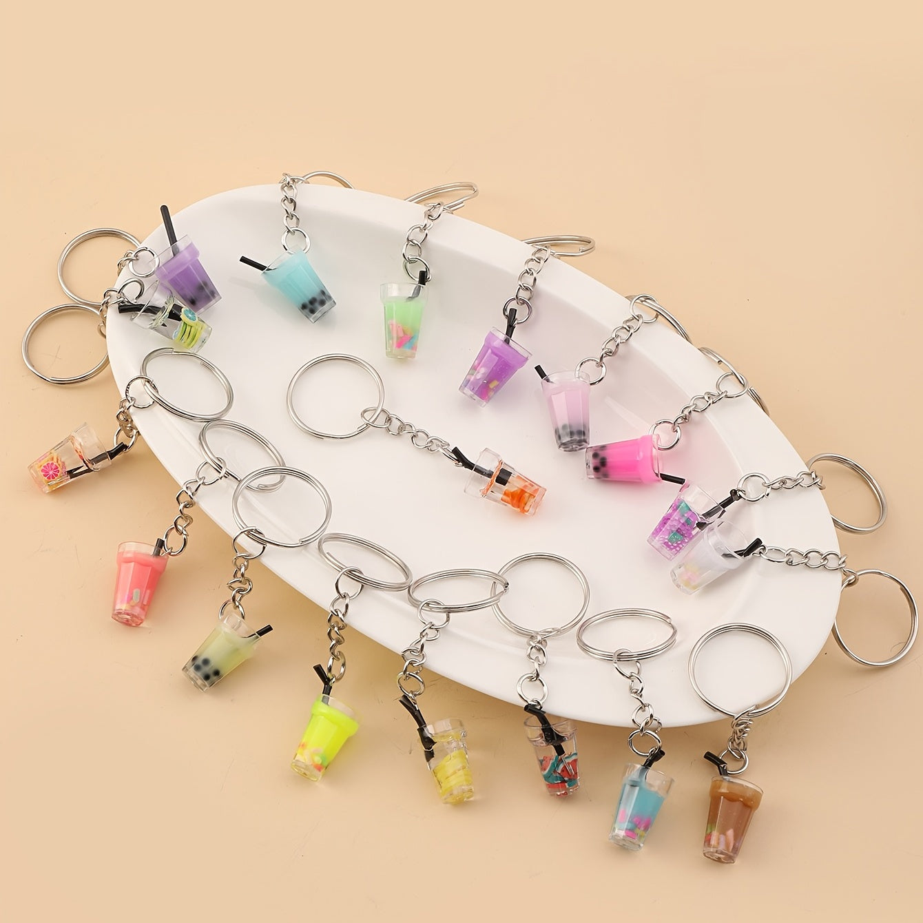 18pcs Glass Bottle Pendants Resin Fruit Juice Keychain Colourful Drink Cup Milk