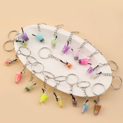 18pcs Glass Bottle Pendants Resin Fruit Juice Keychain Colourful Drink Cup Milk