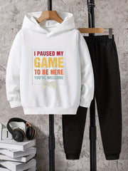 Boys Hooded Sweatshirt & Sweatpants Set, Size 2pcs, Outdoor Clothes