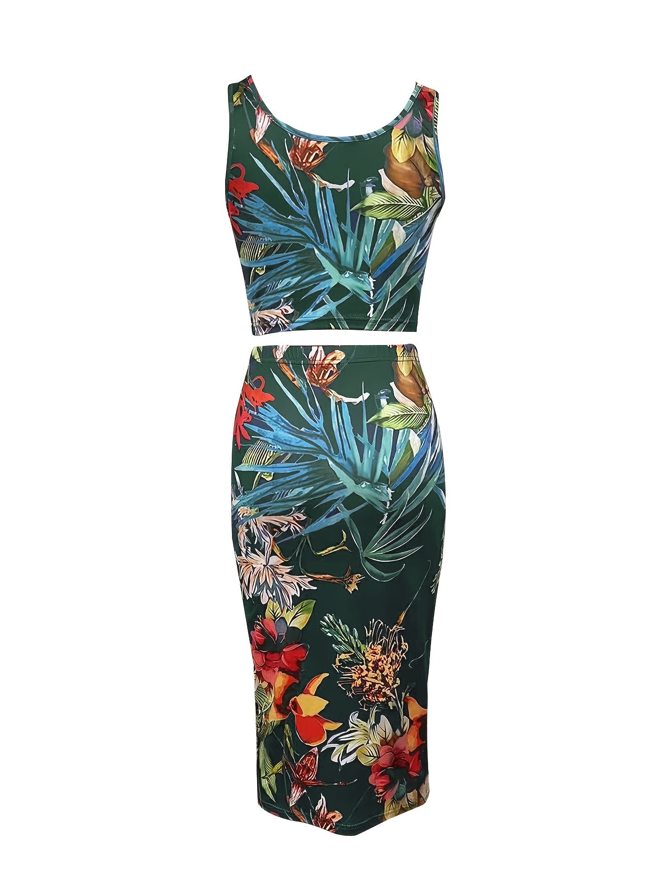 Floral Print Skirt Set Crop Tank Top & Bodycon Skirt