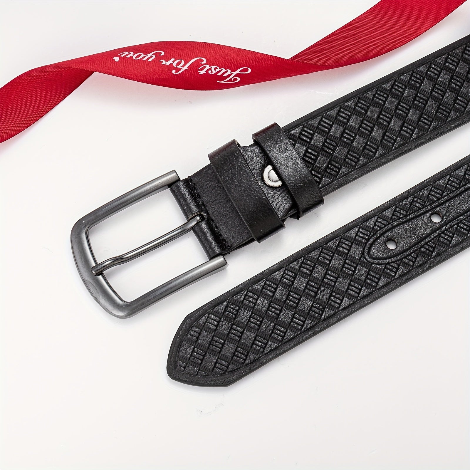 Geometric Embossed Square Buckle Belt Men's Casual Sports Belt