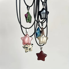 Hexagon Rose Quartz Pendant Necklace Opal Star Jewelry Gift