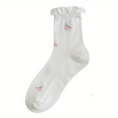 Floral Fruit Print Ruffle Socks Women's Stockings