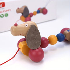 Wooden Puppy Pull Toy Bead Adorned Educational Toy for Preschoolers