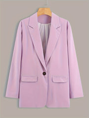  Solid Long Sleeve Lapel Collar Blazer
