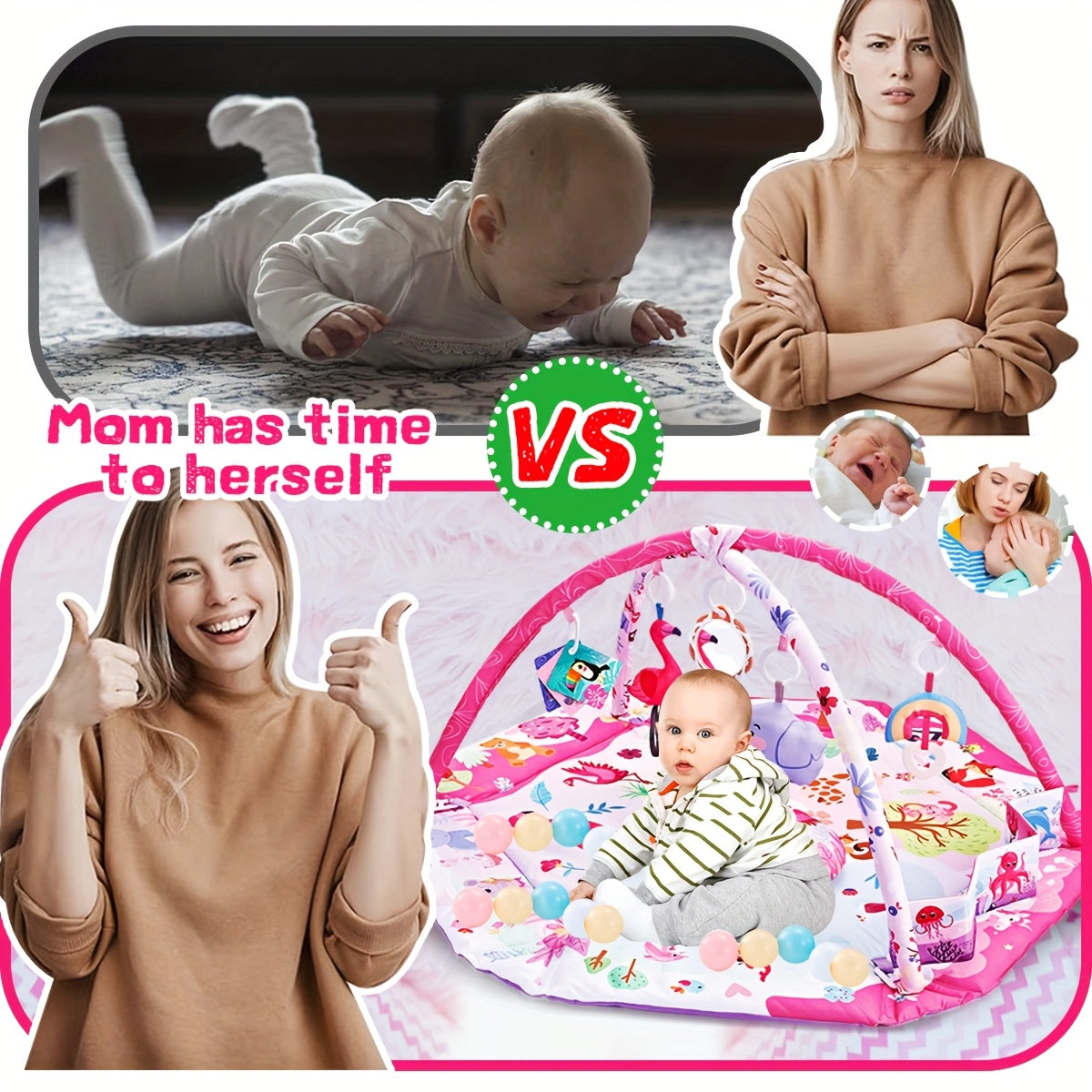 Baby Crawling Mat with Detachable Sensory Toys