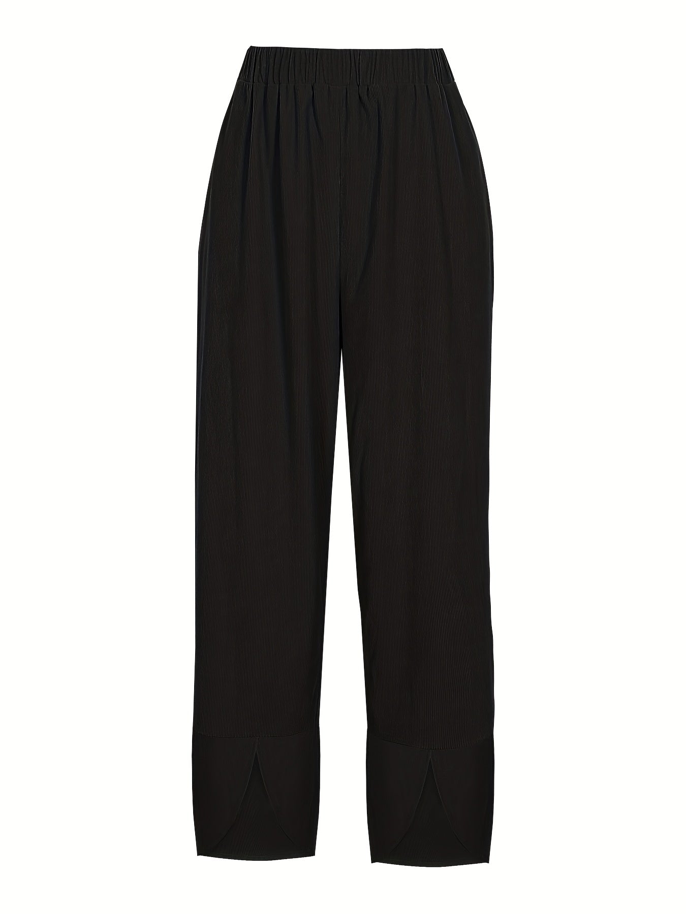  Ribbed Wide Leg Split Pants With Pockets