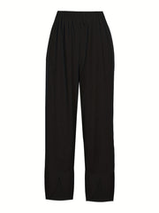  Ribbed Wide Leg Split Pants With Pockets