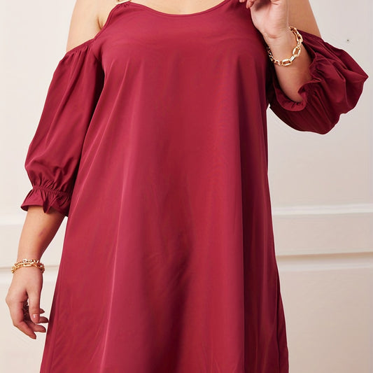  Cold Shoulder Puff Sleeve Dress