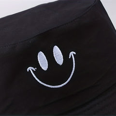 Happy Face Embroidery Bucket Hat Sun Protection Sunshade Hat