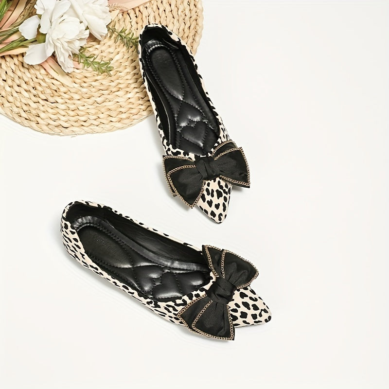 Leopard Print Ballet Flats with Bowknot Detail