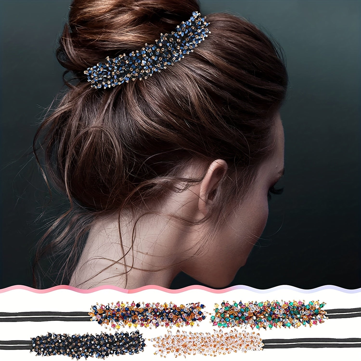 Crystal Beaded Headband Headdress Fluffy Flower Hair Accessories